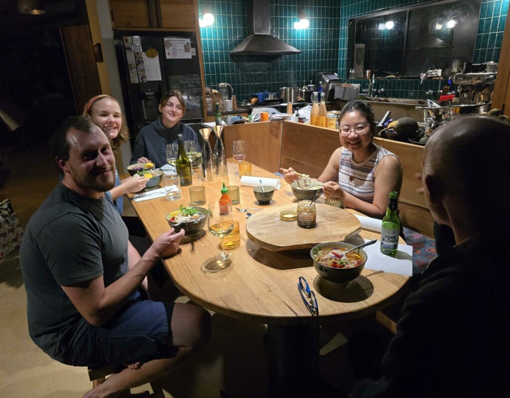 Dinner time at 7 Elements Ben Sophie Lucille Trang and Steve
