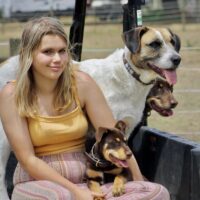 Maisy with the farm dogs 