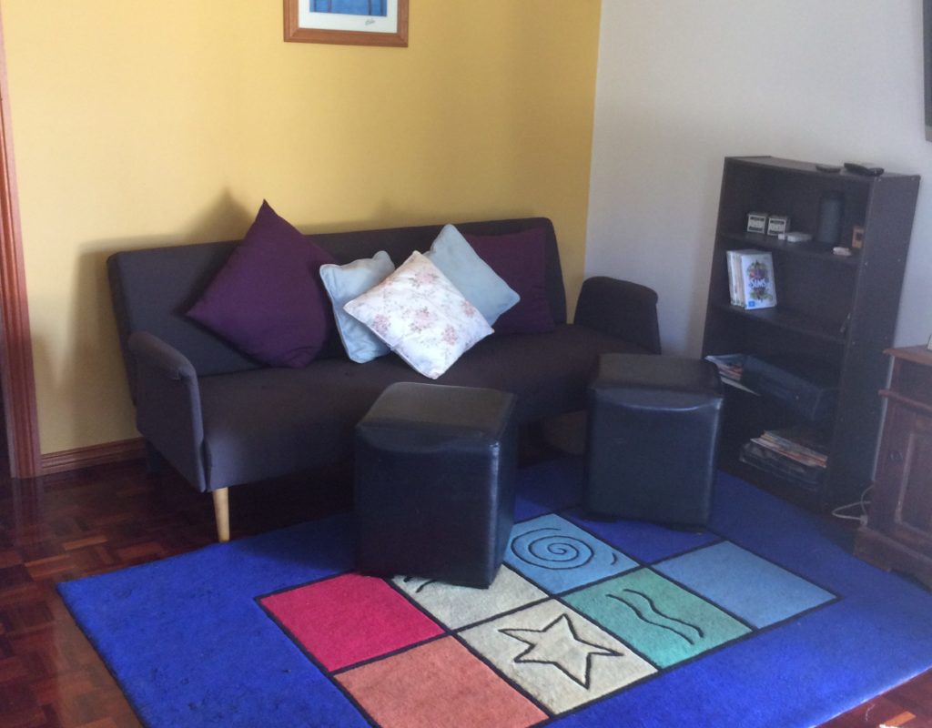 Your sitting area, TV, playstation wii, DVDs